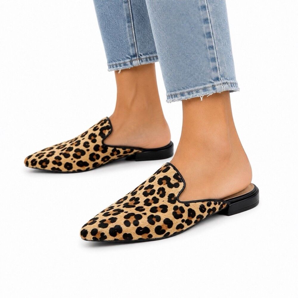 Steve Madden Valent Leopard Calf Hair Pointed Toe Mule Flats Women's Size 6